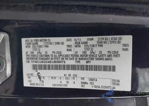 2014 Ford Escape Se из США, поврежденный, VIN 1FMCU9GX4EUB58572